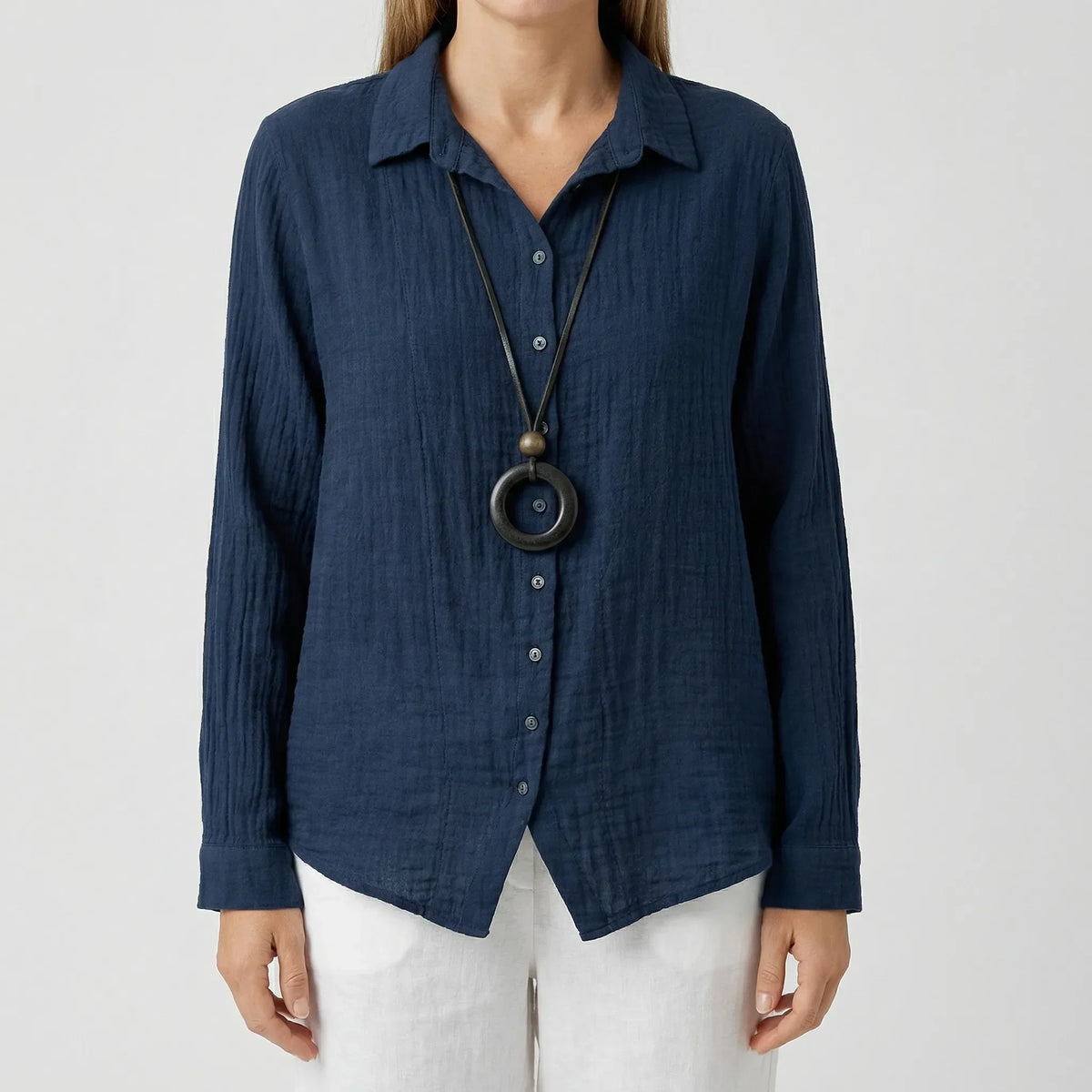 Camicia a Maniche Lunghe con Bottoni per Donne
