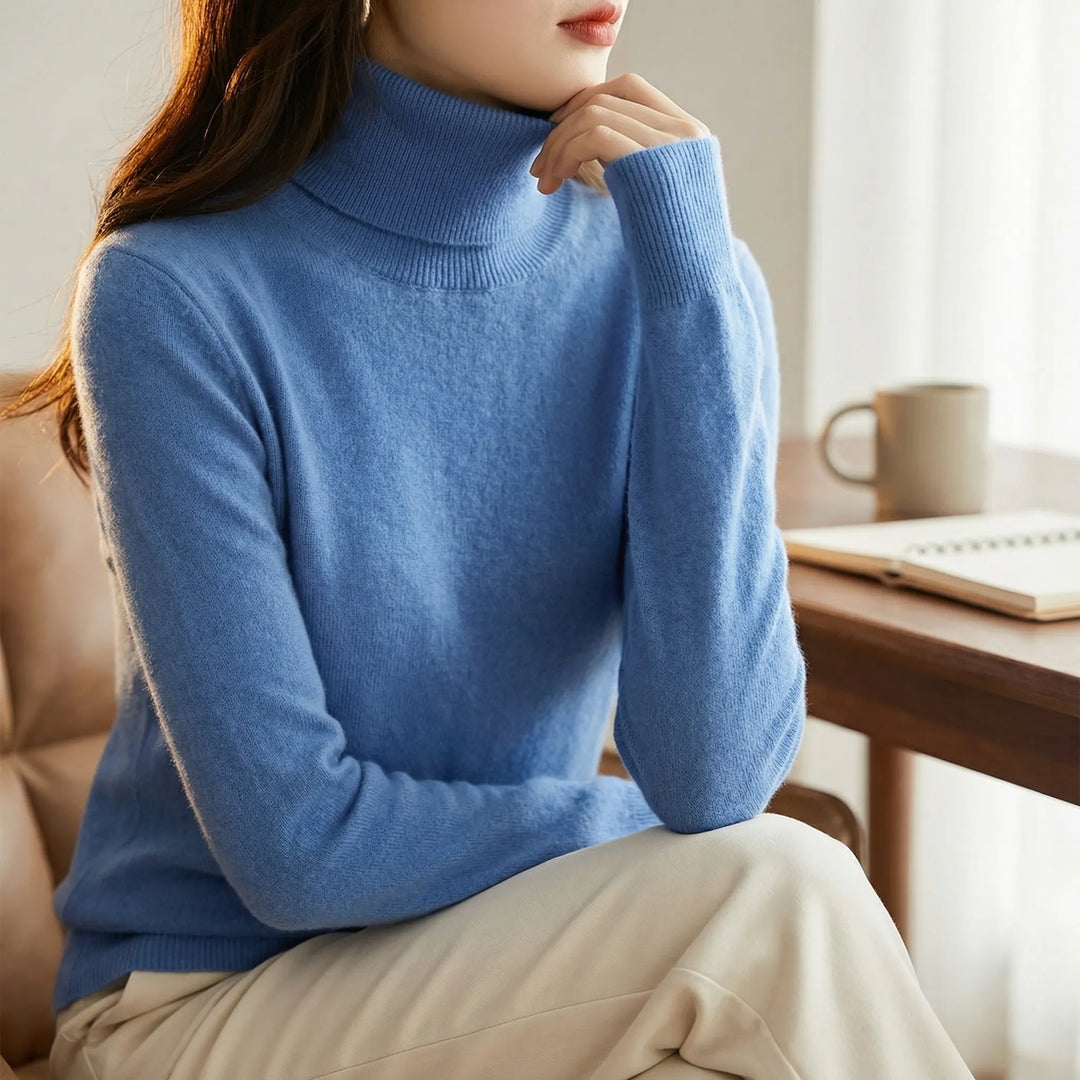 Neckova - Maglione a collo alto a maglia fine, vestibilità slim