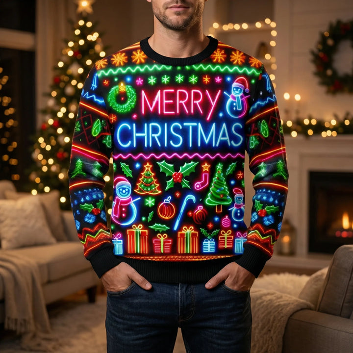 Neonmas - Maglione natalizio girocollo con grafica neon