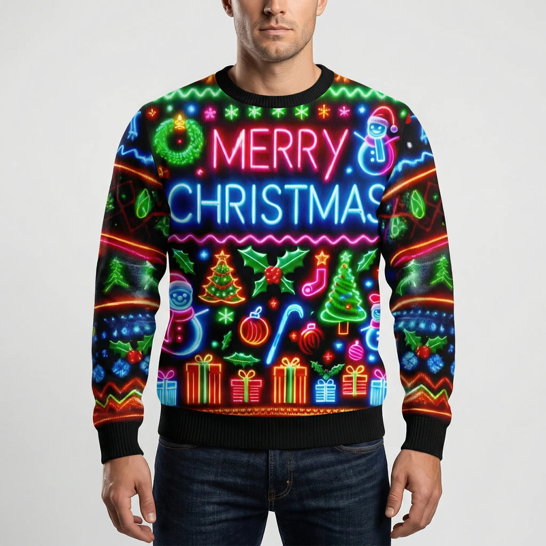 Neonmas - Maglione natalizio girocollo con grafica neon