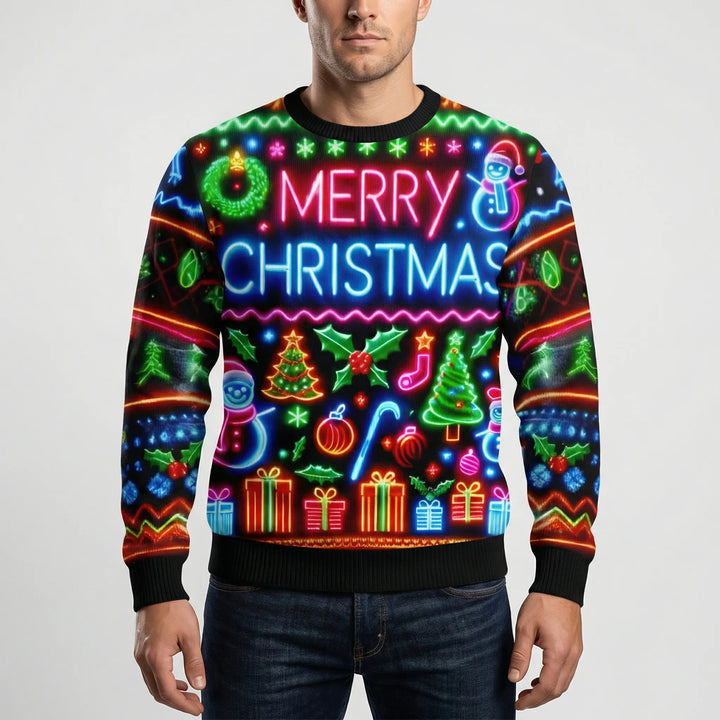 Neonmas - Maglione natalizio girocollo con grafica neon
