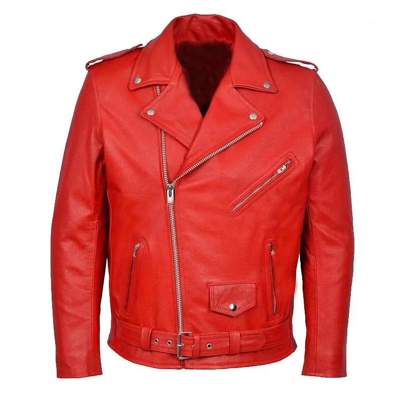 Giacca biker in pelle con zip asimmetrica da uomo
