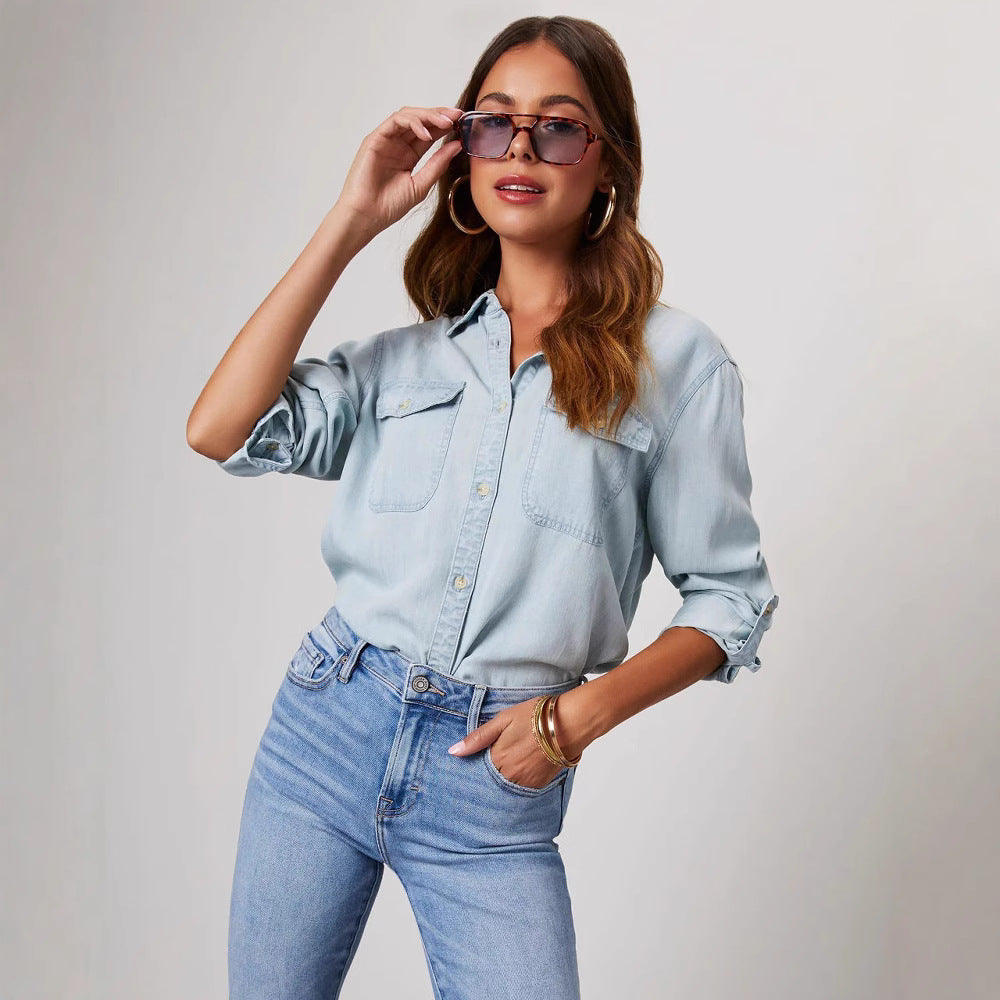 Camicia di jeans oversize stile vintage da donna