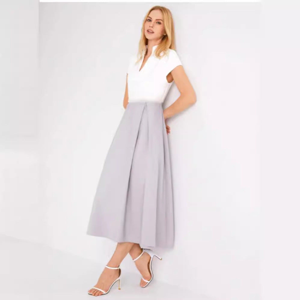 Abito estivo svasato color block con scollo a V da donna