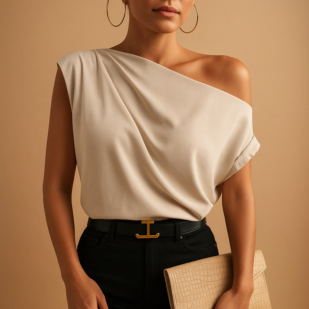 Top con spalle scoperte beige da donna