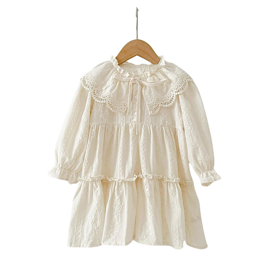 Fosca – Abito da bambina con colletto in pizzo e maniche lunghe