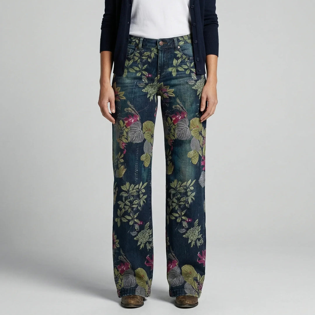 Petaloux - Jeans a gamba dritta e vestibilità ampia con stampa floreale