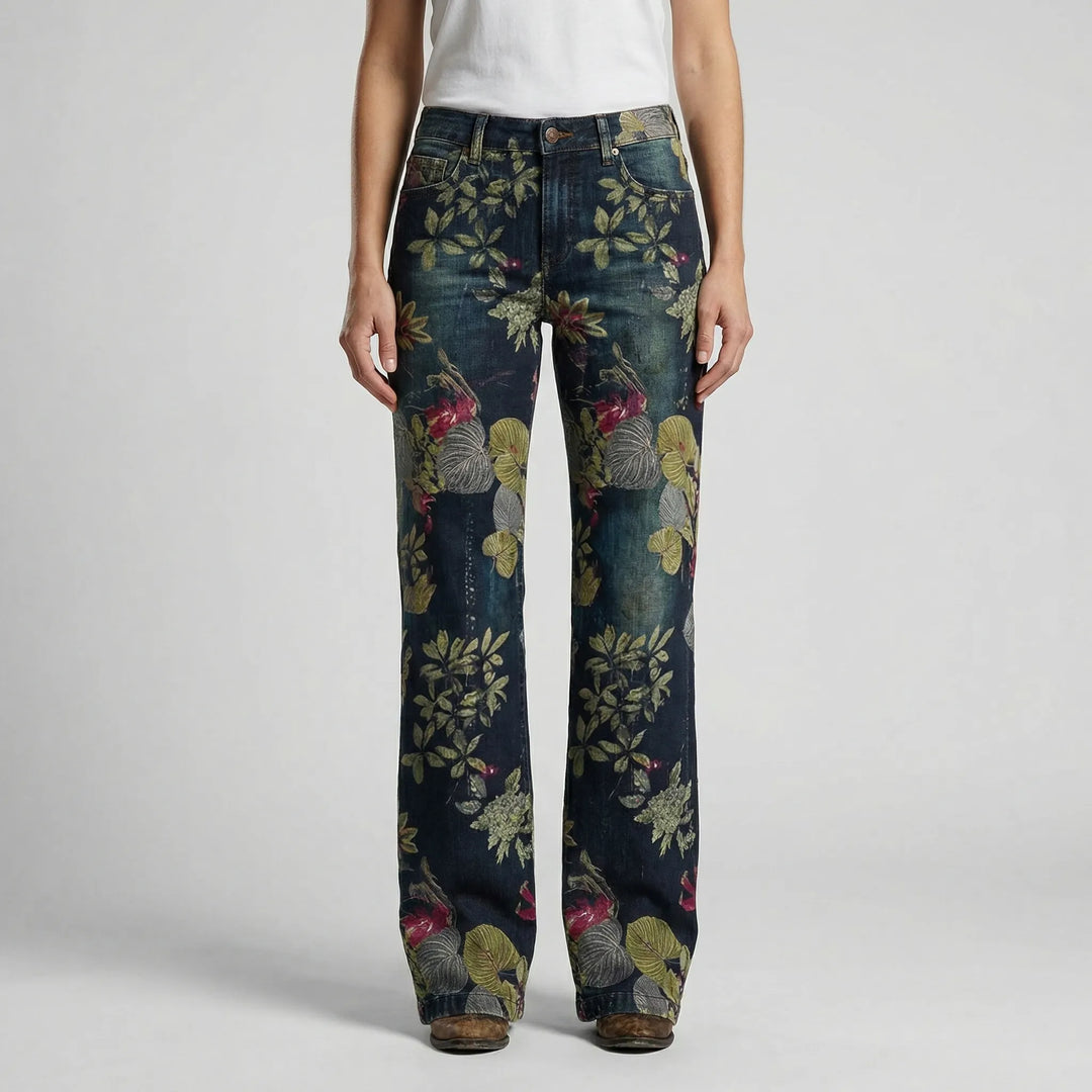 Petaloux - Jeans a gamba dritta e vestibilità ampia con stampa floreale