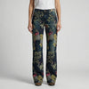 Jeans Largo Dritto con Stampa Floreale per Donna