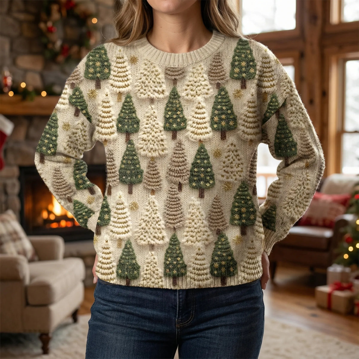 Maglione Stampa Albero di Natale Festivo