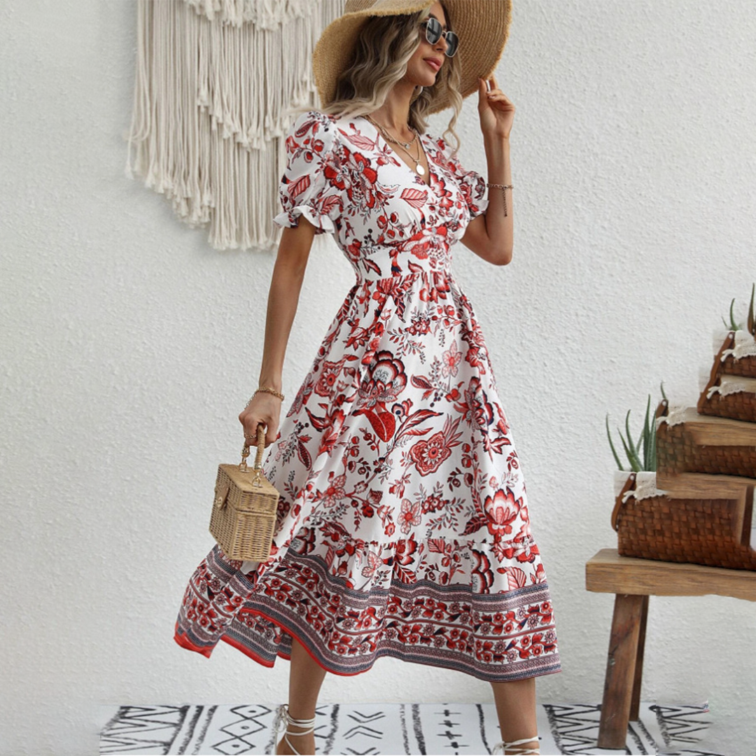 Renske – Abito a fiori con maniche a sbuffo da donna