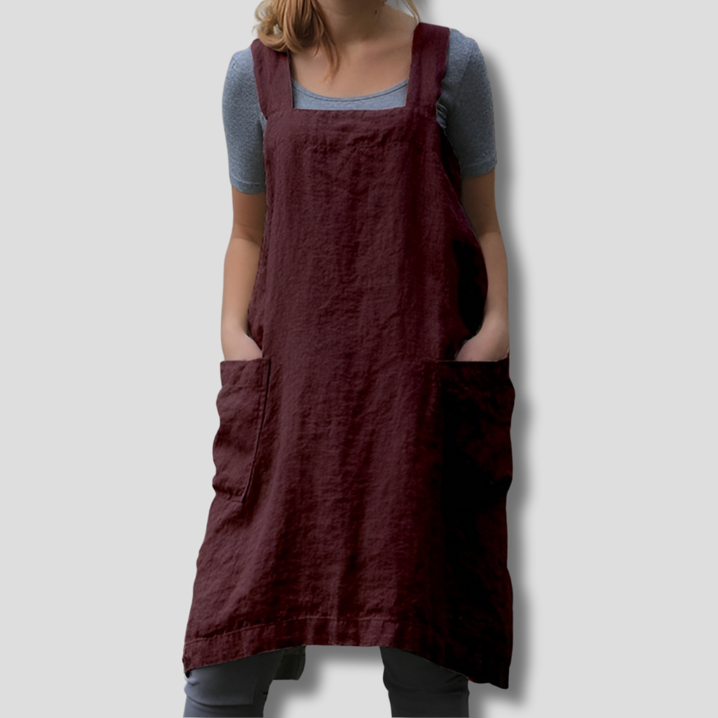 Abito da lavoro in cotone e lino da donna con tasche