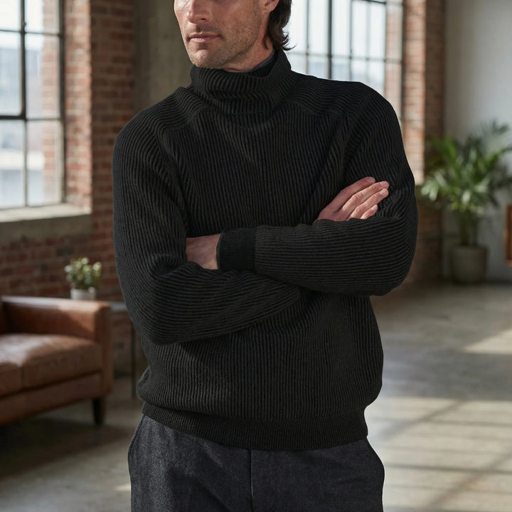 Rollnek - Maglione a collo alto a coste dalla vestibilità slim