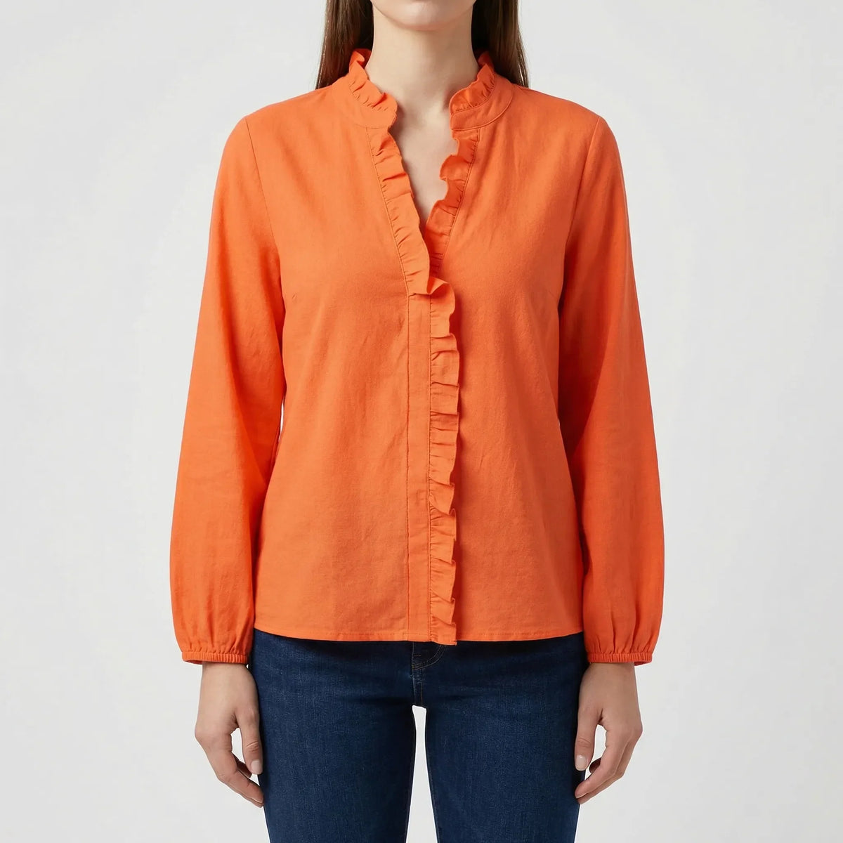 Blusa a maniche lunghe con scollo a V ruffled