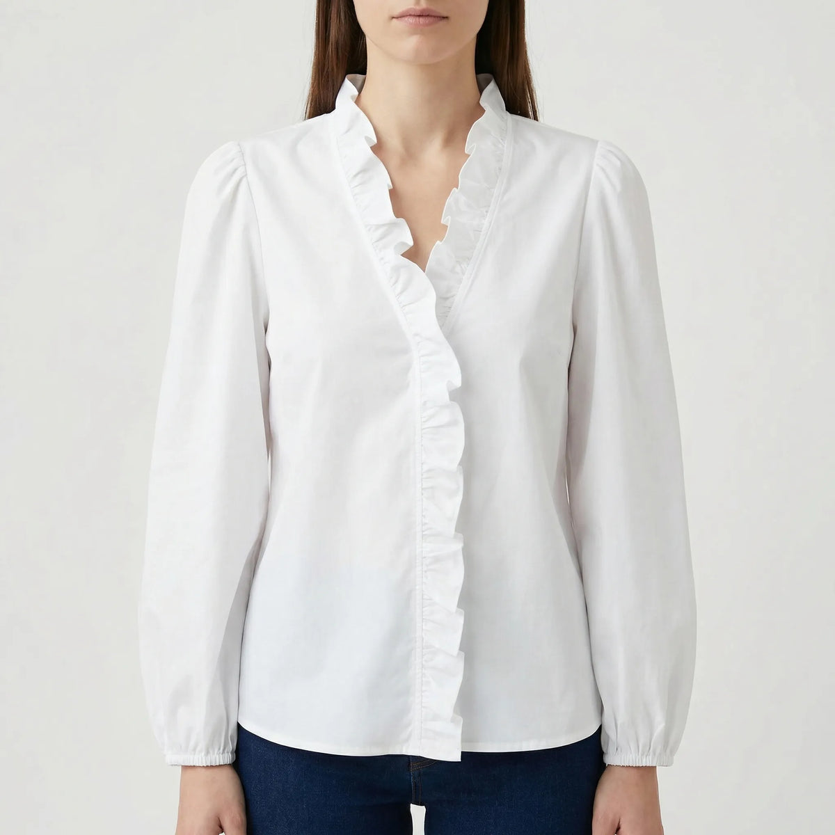 Blusa a maniche lunghe con scollo a V ruffled