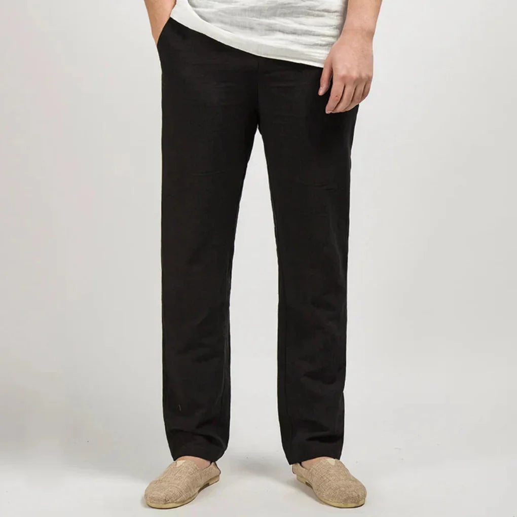 Pantaloni dritti in misto cotone e lino da uomo