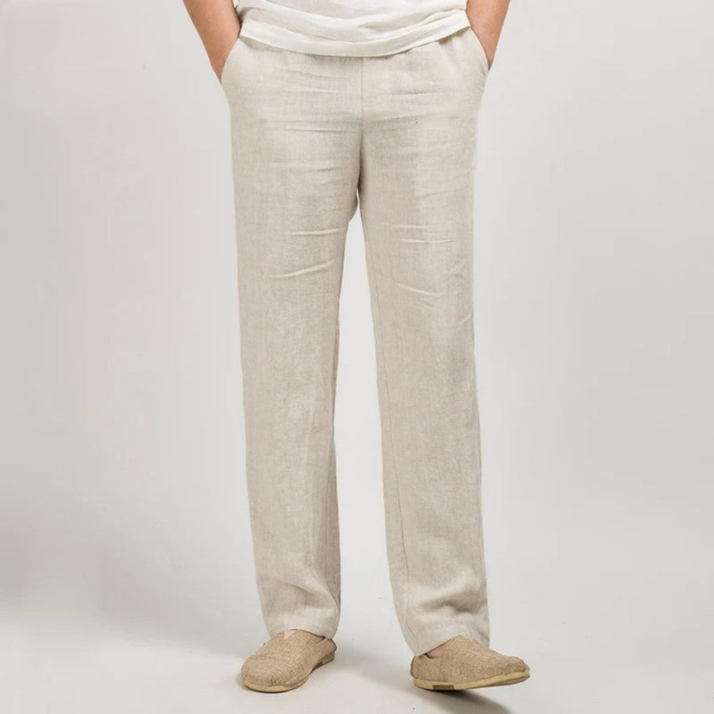 Pantaloni dritti in misto cotone e lino da uomo