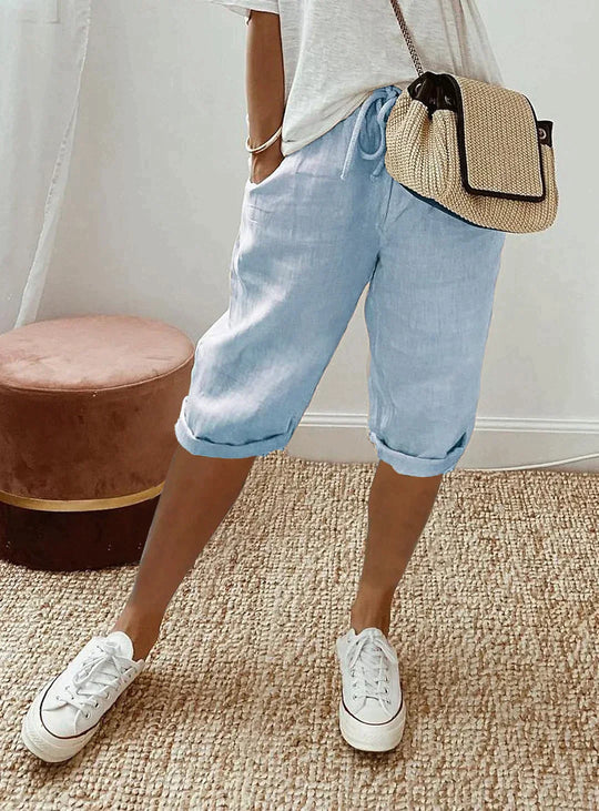 Pantaloni estivi in misto lino con vita elastica da donna