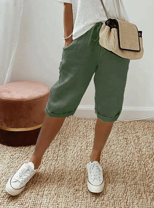 Pantaloni estivi in misto lino con vita elastica da donna