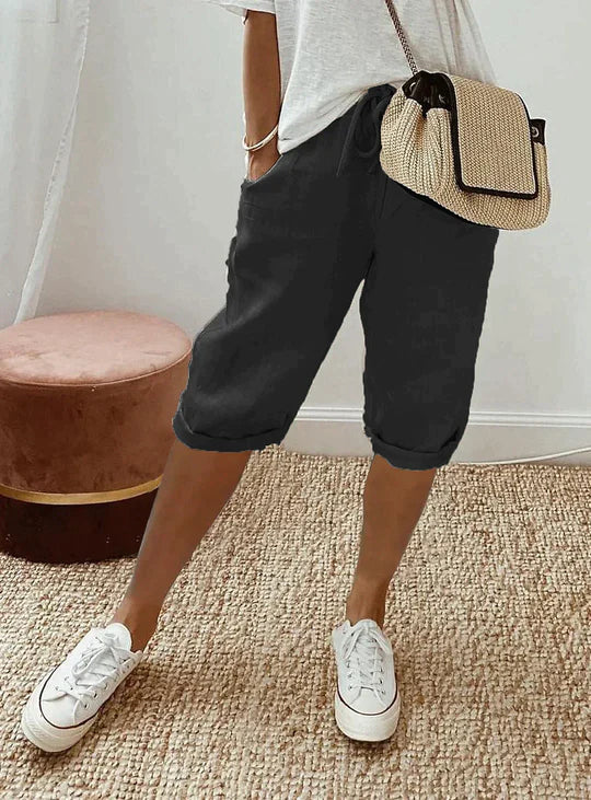 Pantaloni estivi in misto lino con vita elastica da donna