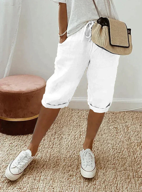 Pantaloni estivi in misto lino con vita elastica da donna