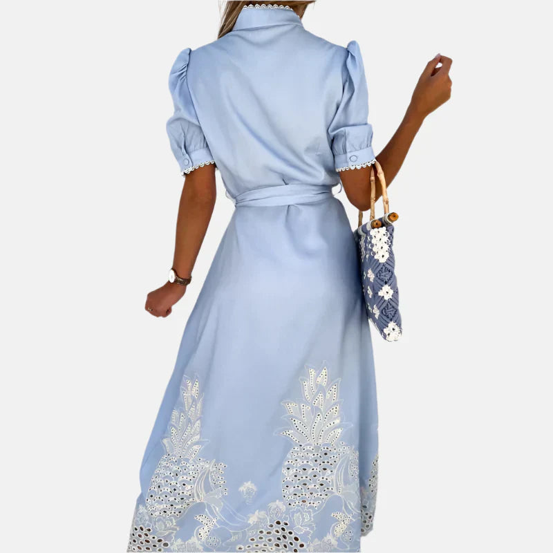 Abito Ricamato Blu da Donna con Dettagli Eleganti