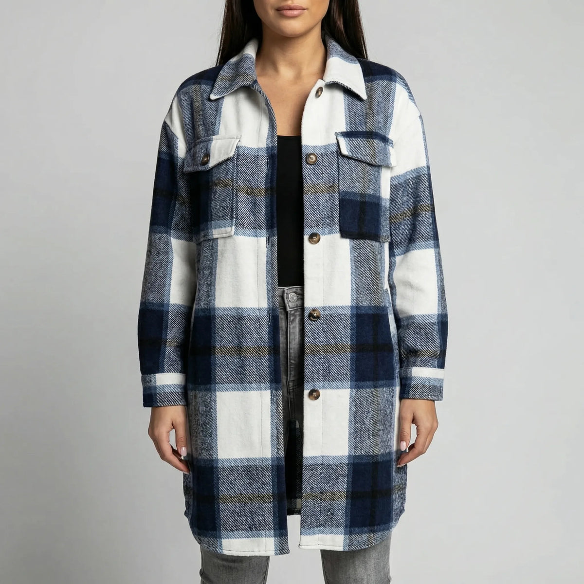 Camicia Oversize a Quadri con Bottoni