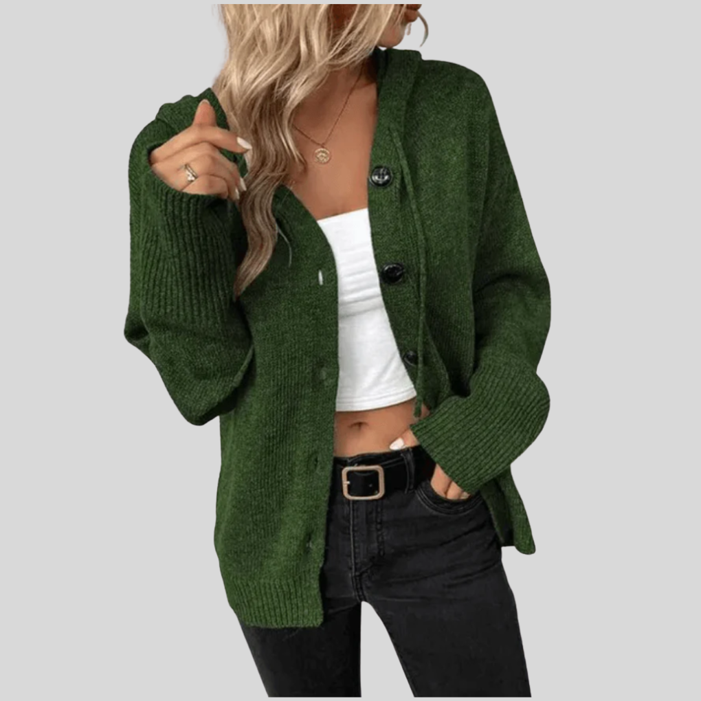 Cardigan in Maglia da Donna – Caldo Bottoni con Dettaglio Puffer