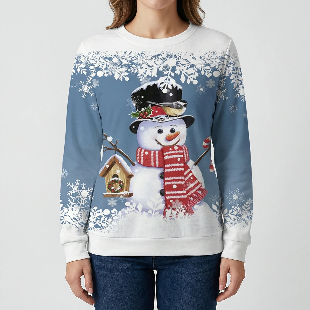 Maglia Collo Crew con Pupazzo di Neve Grafico