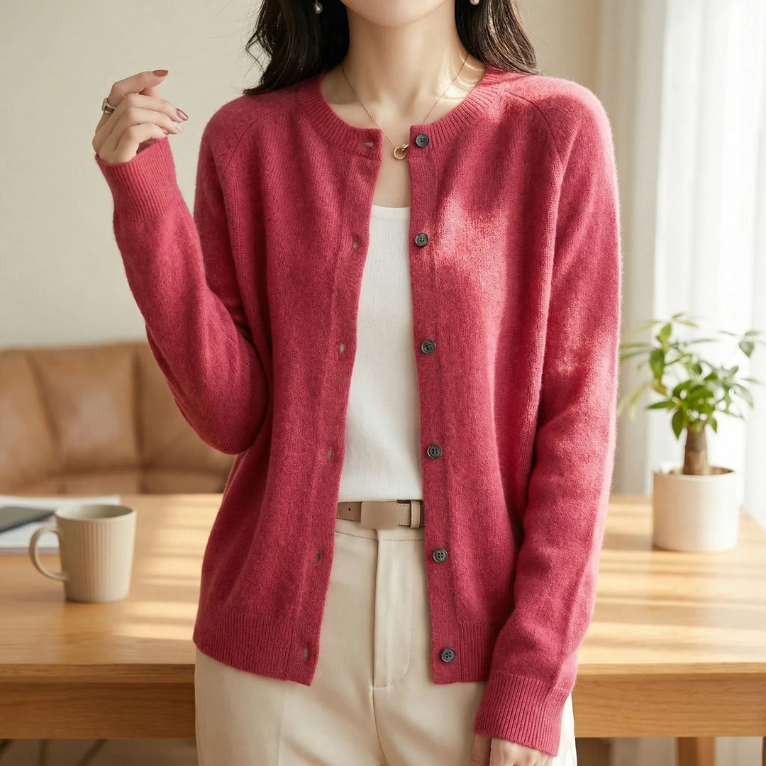 Cardigan da donna Softera con scollo a O e abbottonatura frontale