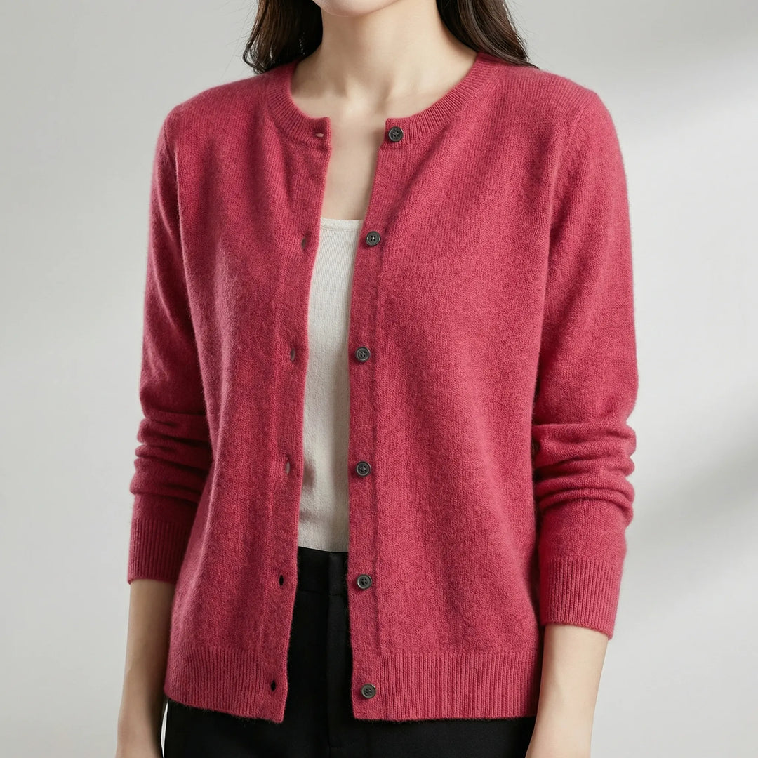 Cardigan da donna Softera con scollo a O e abbottonatura frontale