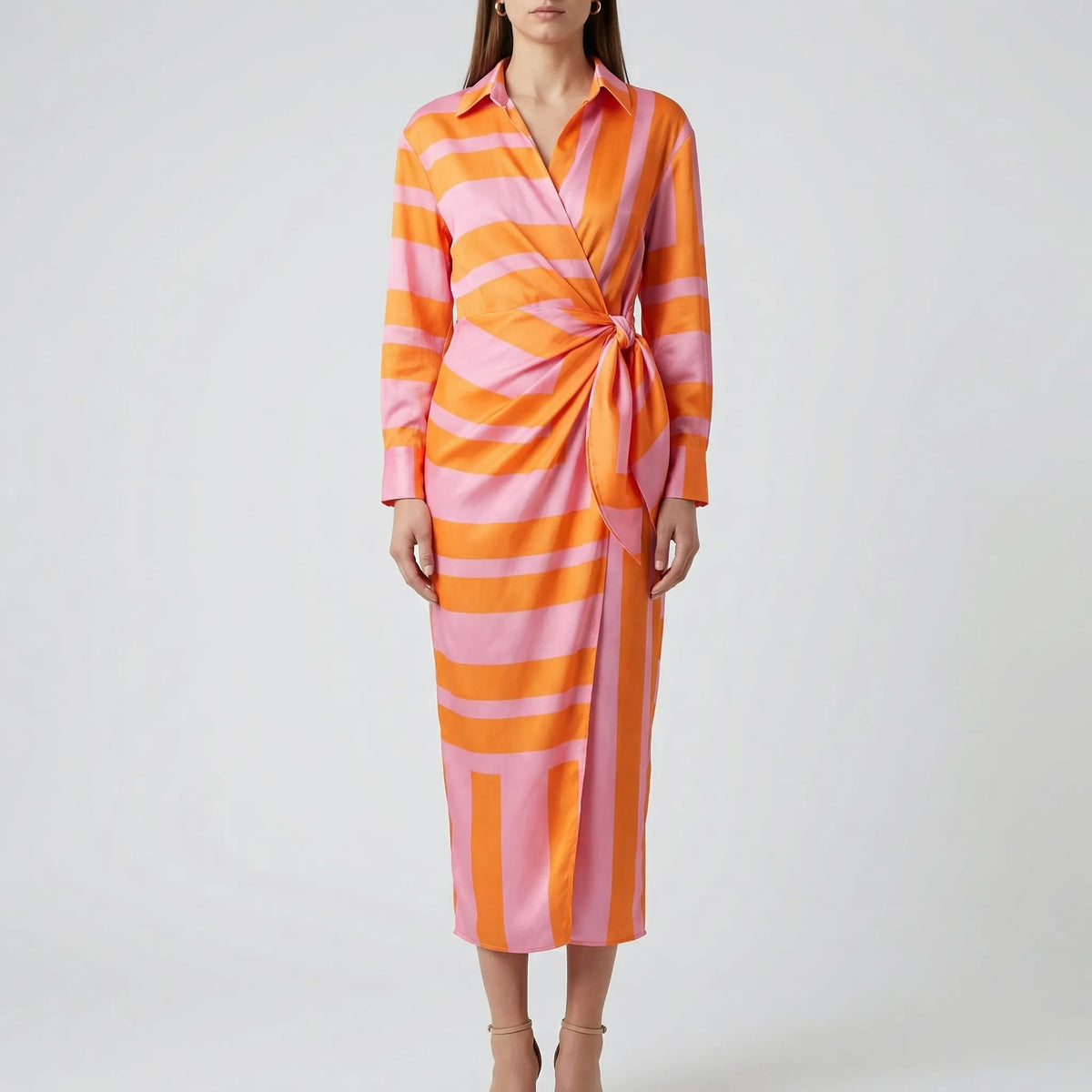 Abito Camicia Midi a Righe Bold