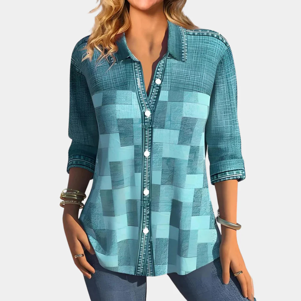 Blusa Casual Donna con Pattern a Check