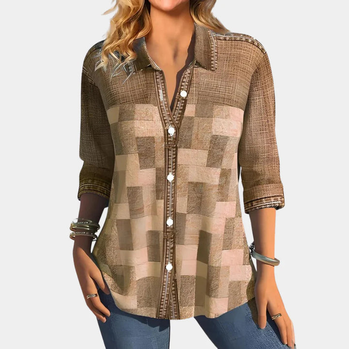 Blusa Casual Donna con Pattern a Check