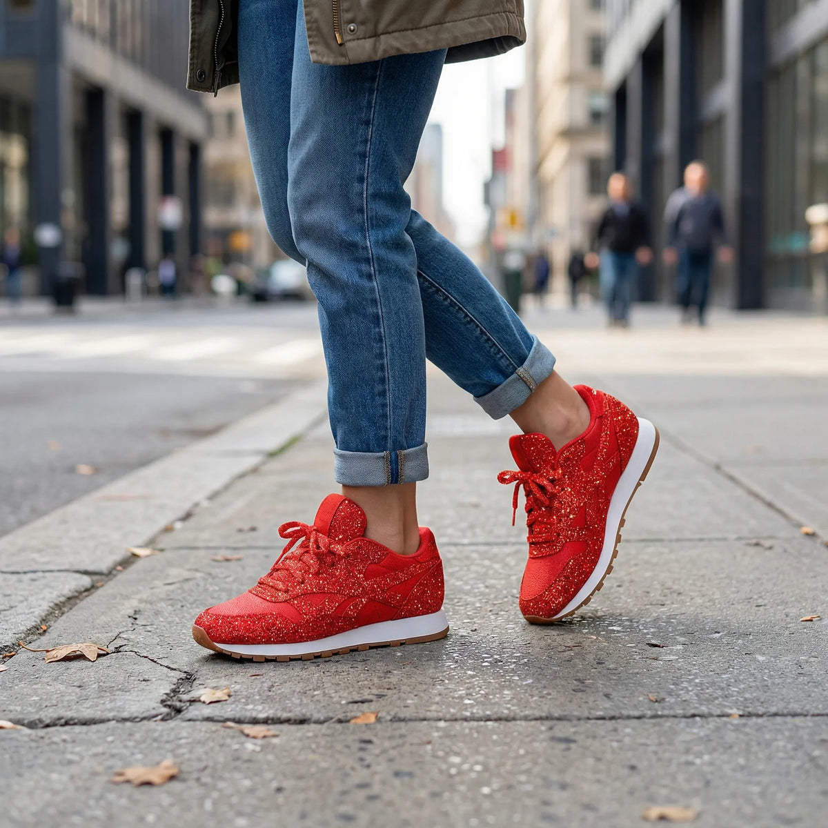 Sneaker Glitter Platform con Lacci per Donne