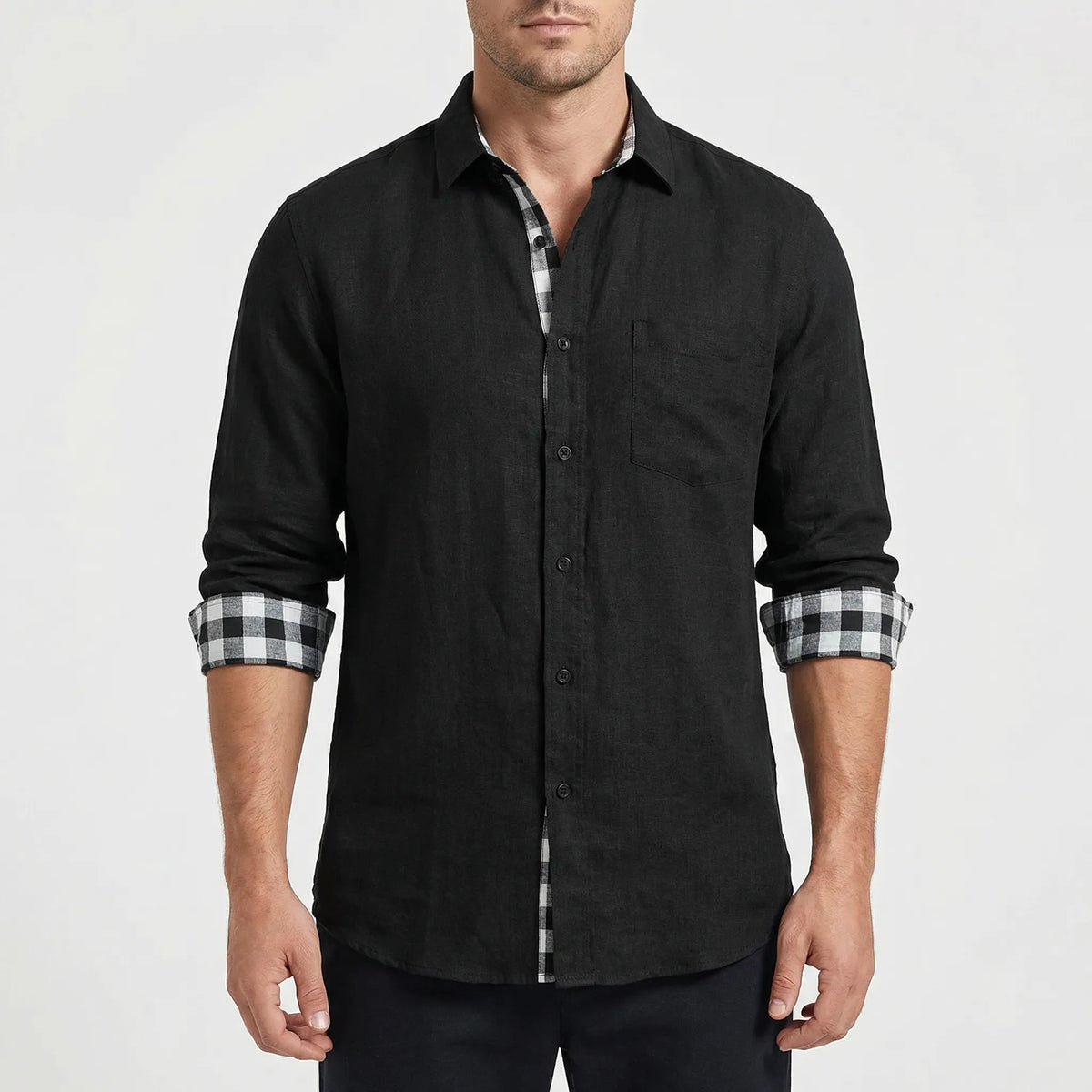 Camicia Casual a Maniche Lunghe con Bottone Frontale per Uomini
