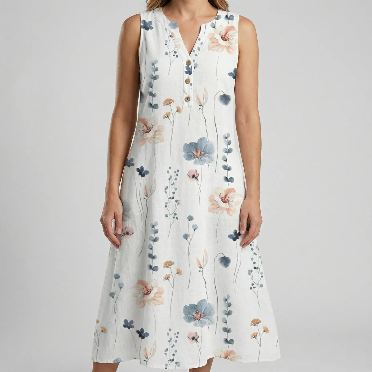 Abito Midi Floreale Senza Maniche da Donna