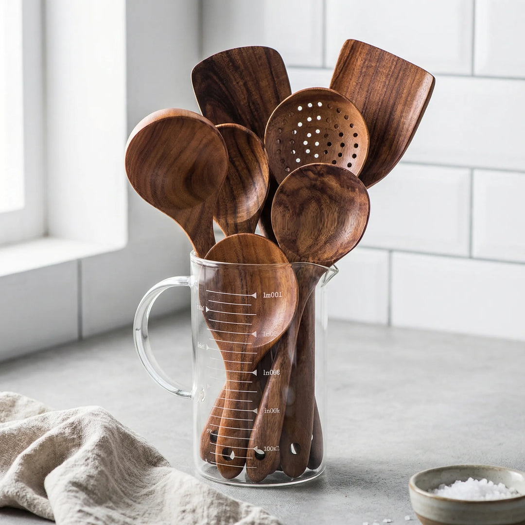 Teakivo - Set di 7 utensili in legno realizzati a mano