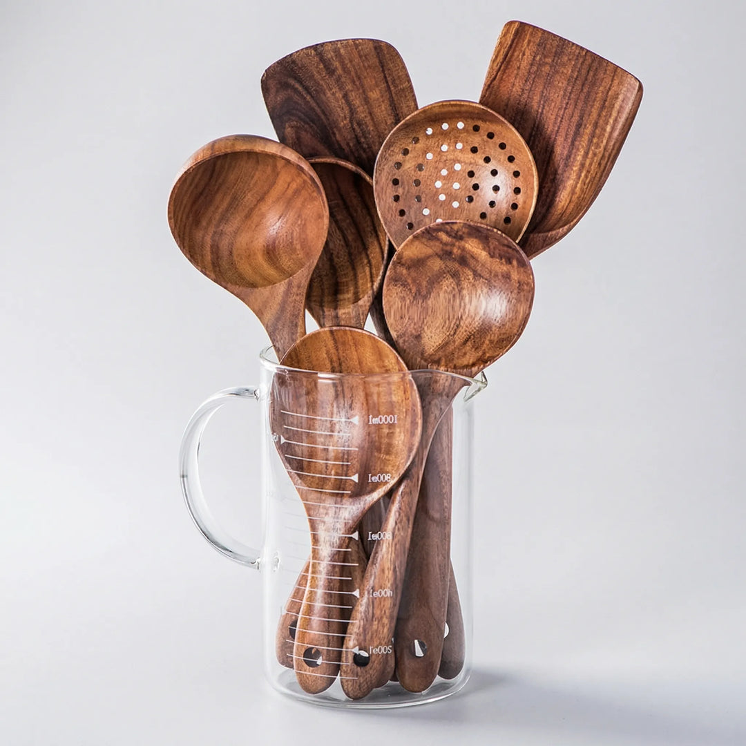 Teakivo - Set di 7 utensili in legno realizzati a mano
