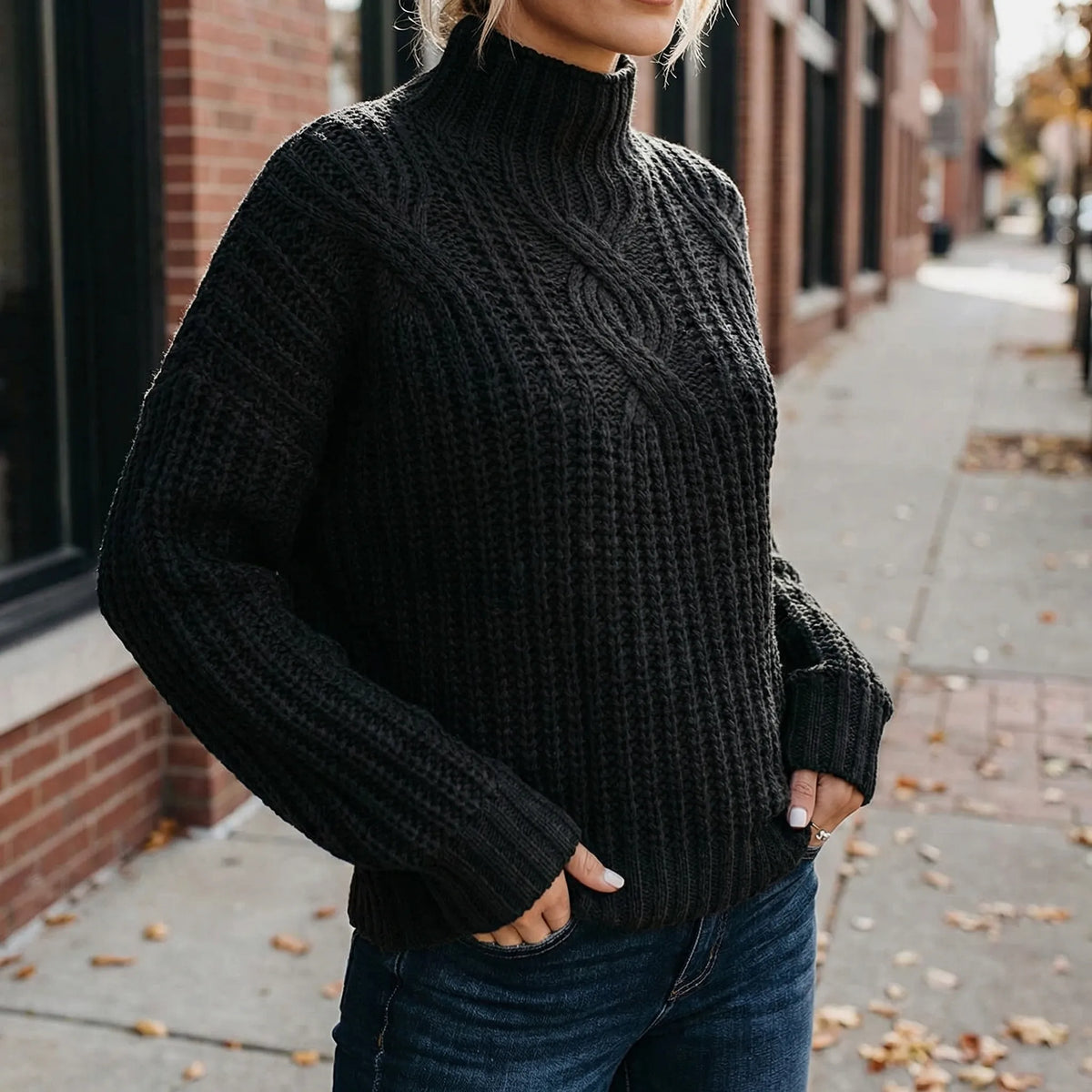 Maglione Pullover a Collo Alto in Maglia per Donne