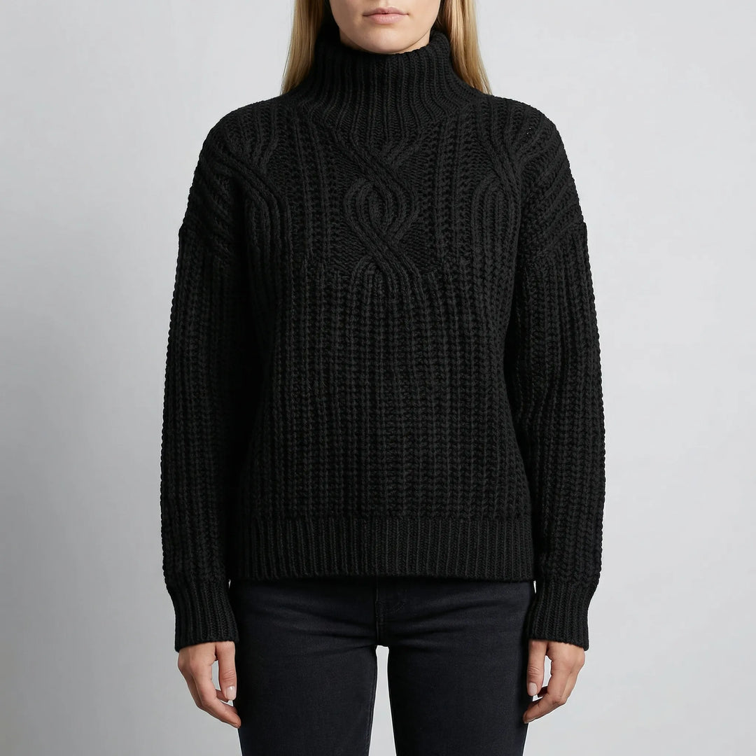 Texturra - Maglione pullover a collo alto con lavorazione a trecce