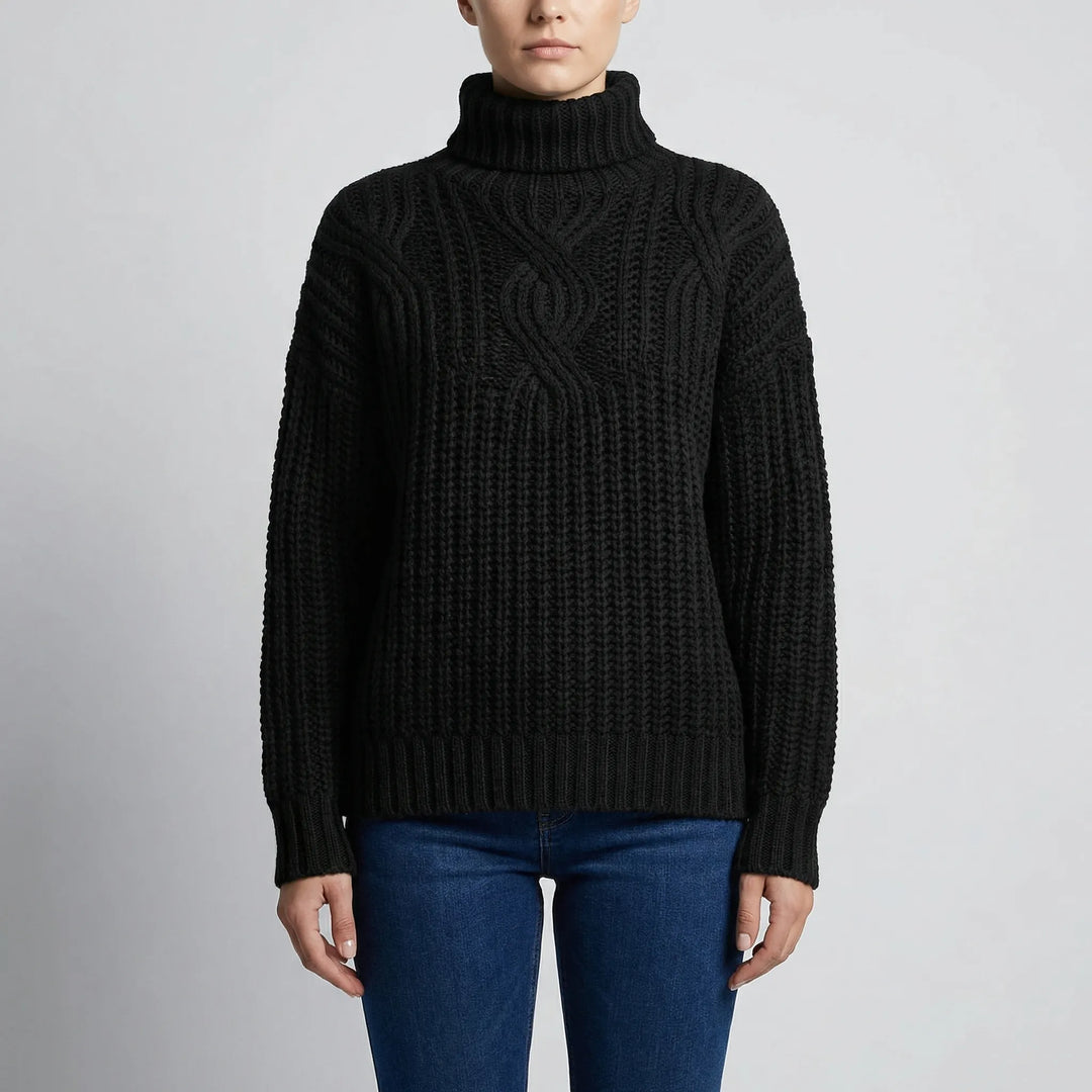 Texturra - Maglione pullover a collo alto con lavorazione a trecce