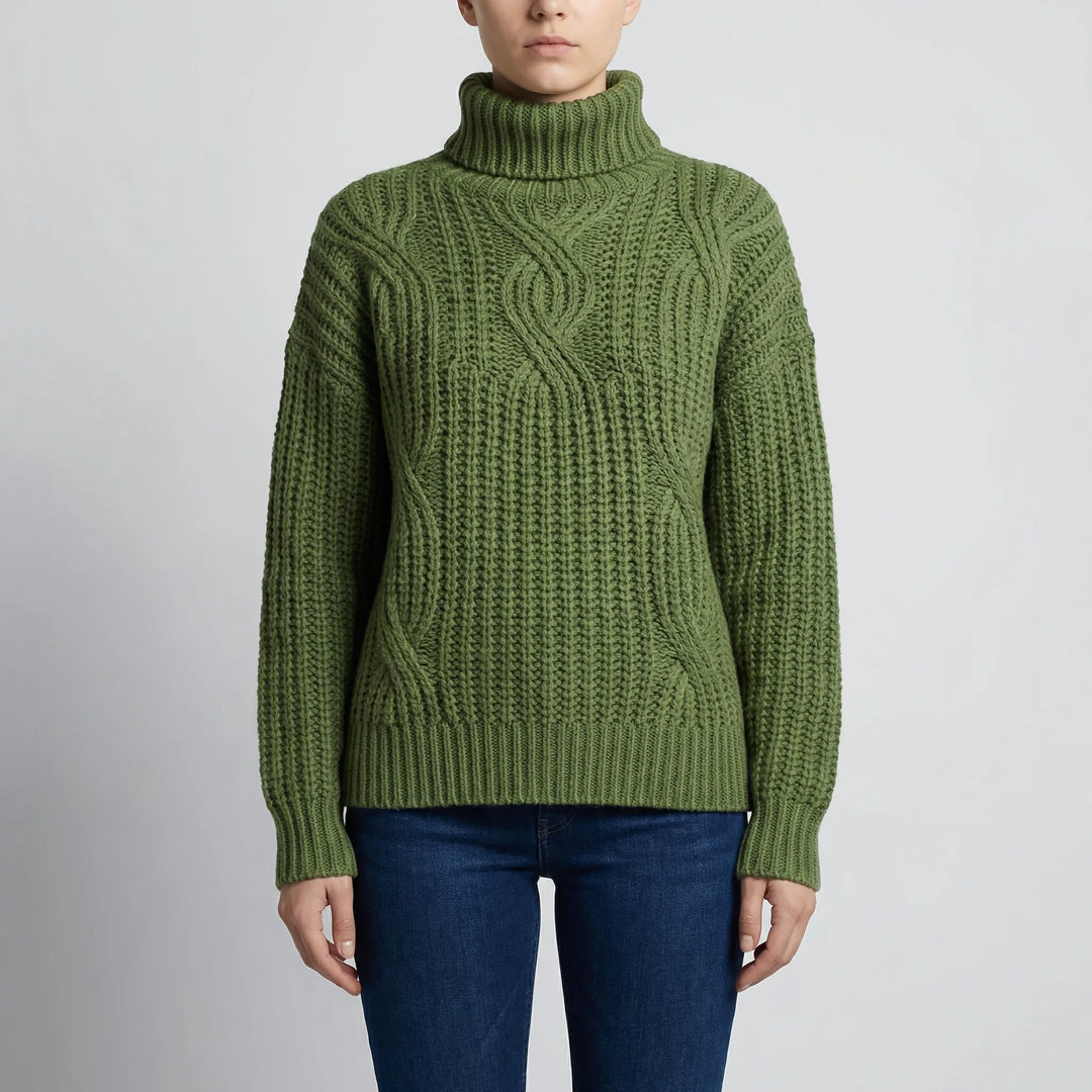 Texturra - Maglione pullover a collo alto con lavorazione a trecce
