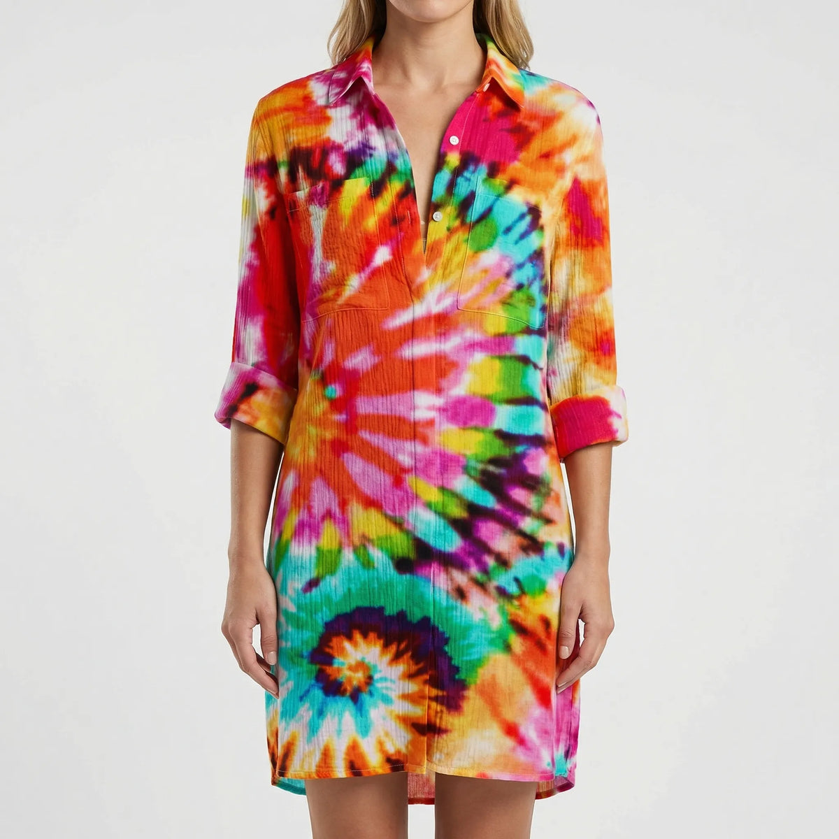 Abito Camicia con Bottoni Stampa Tie-Dye