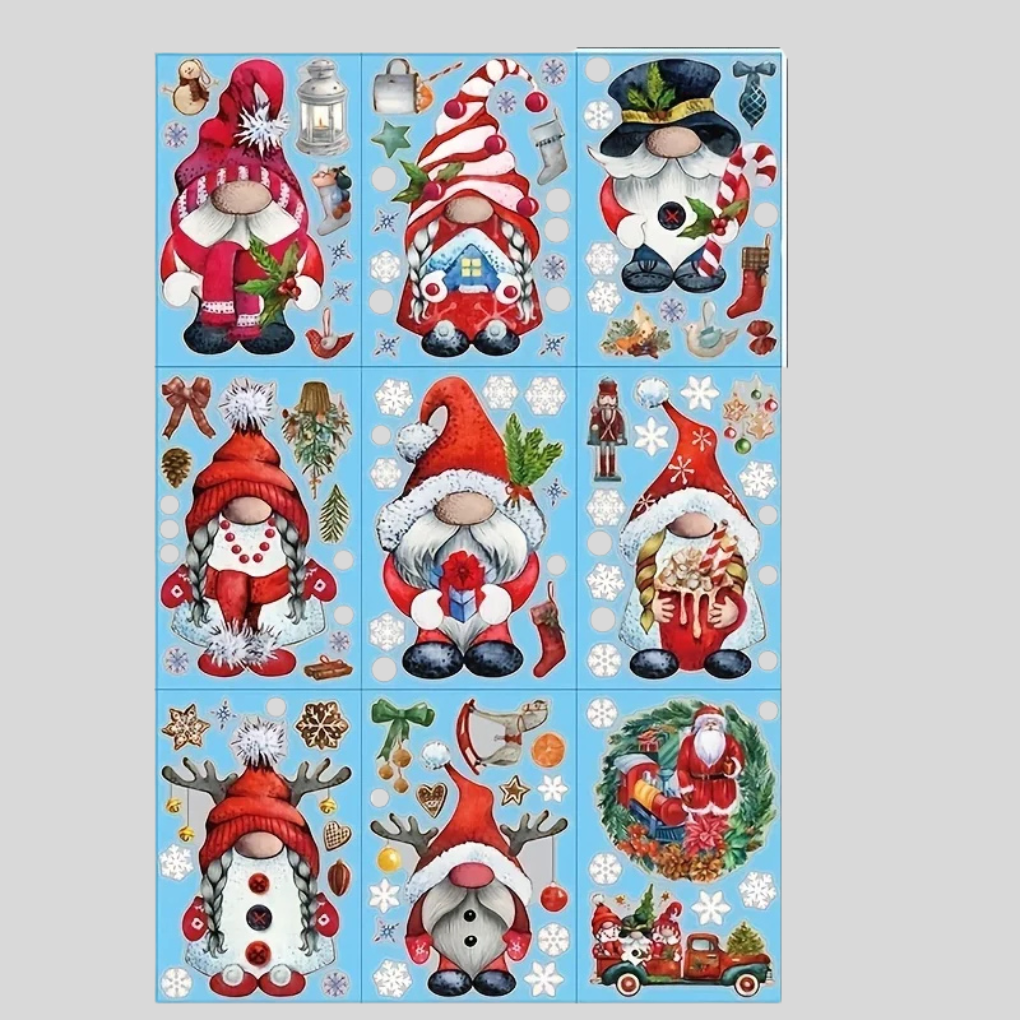 Set di Adesivi per Finestre XL – Tema Santa (9 Fogli)