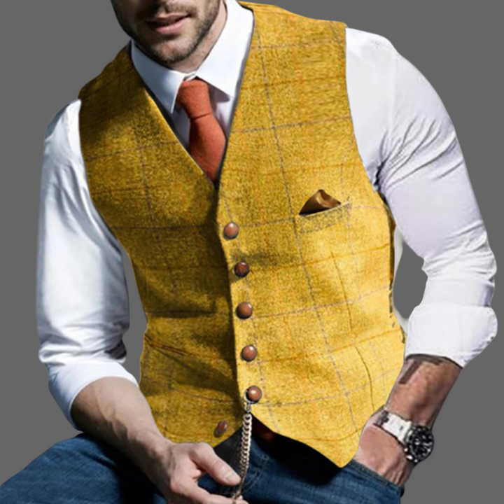 Gilet elegante doppiopetto con scollo a V da uomo