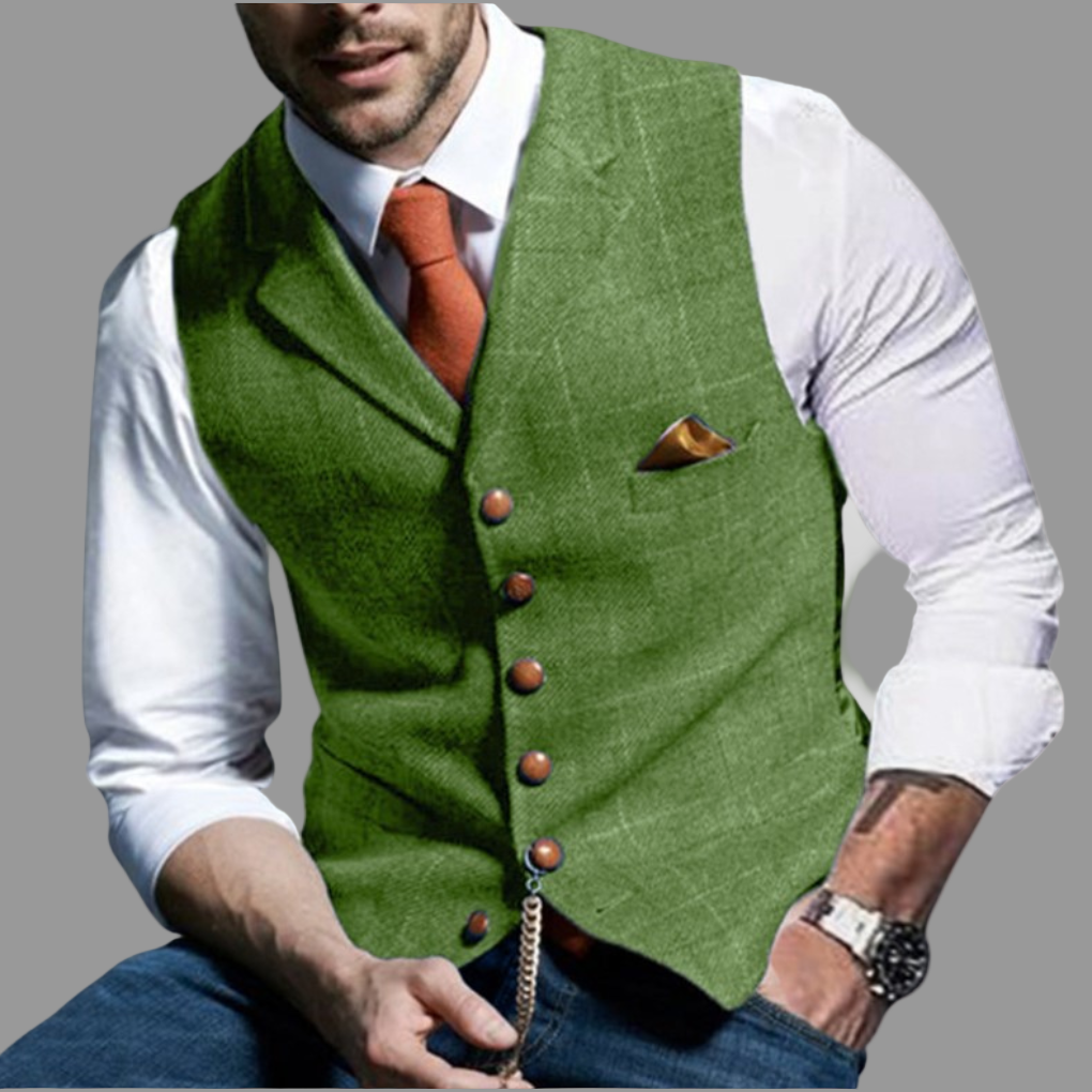 Gilet elegante doppiopetto con scollo a V da uomo
