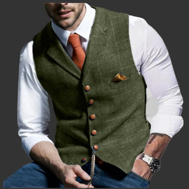 Gilet elegante doppiopetto con scollo a V da uomo