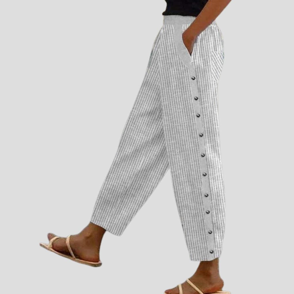 Pantaloni Larghi a Righe da Donna con Tasche