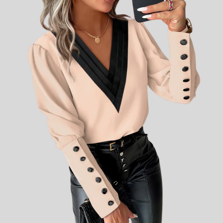 Blusa con Bottoni Anteriore per Donne con Maniche Gigot – Manica Dichiarazione con Eleganza Casual